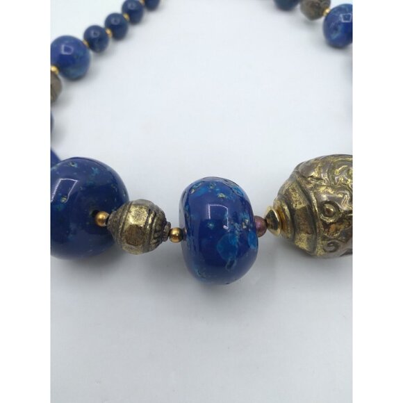 Dotty Smith Vintage Statement 8.5" Necklace Faux Speckled Blue Stones READ - Picture 7 of 16